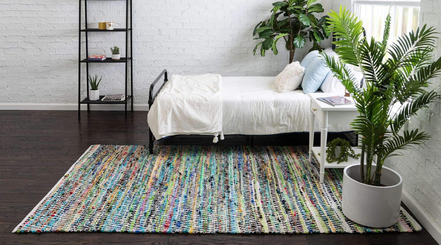 Unique Loom Chindi Chevron Collection Area Rug - Claire (5' 1" x 8' Rectangle, Green/ Ivory)