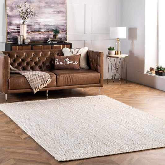 nuLOOM 4 Square Rigo Jute Hand Woven Area Rug, Off White, Solid Farmhouse Design, Natural Fiber, For Bedroom, Living Room, Dining Room, Hallway, Office, Kitchen, Entryway