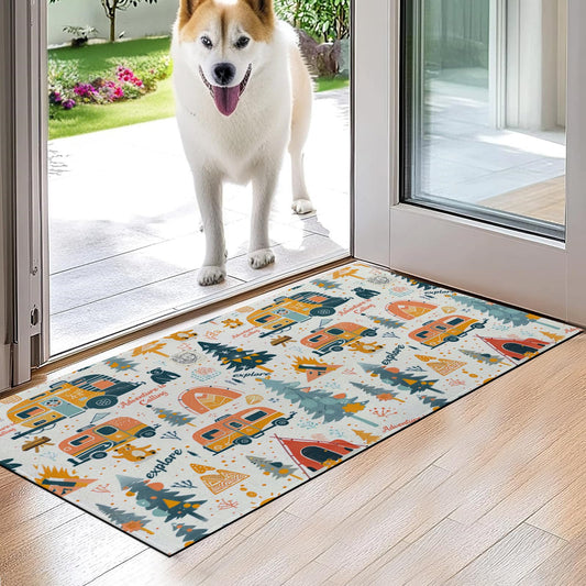 VODRM Adventure Camping Indoor Door Mat,Outdoor Camper Picnic Pattern Floor Doormat,17x29.5in,Non Woven Non Slip Rubber Backing Rug for Porch Insider,Bedroom,Kitchen,Doormats Gifts,Rv Camper Decor