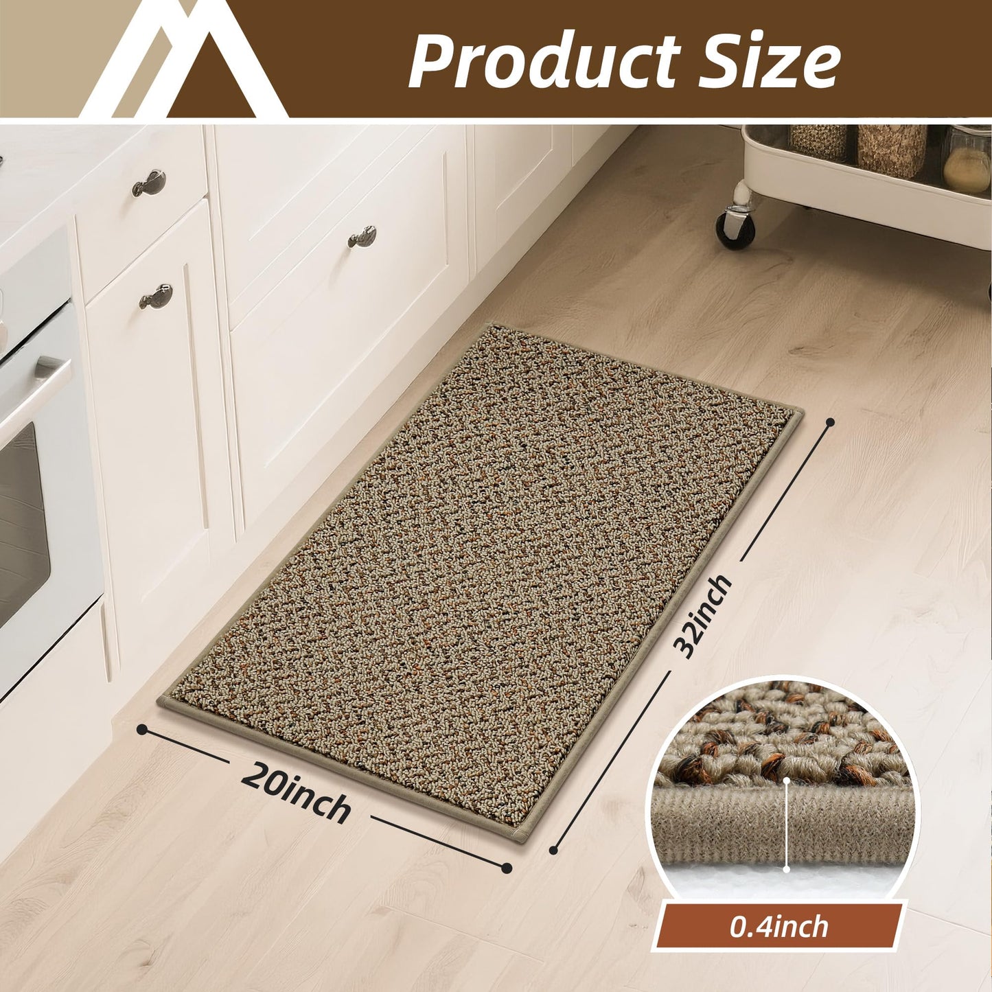 COSY HOMEER Kitchen Rugs Non-Slip Washable Kitchen Floor Mats 20"x32" Taupe