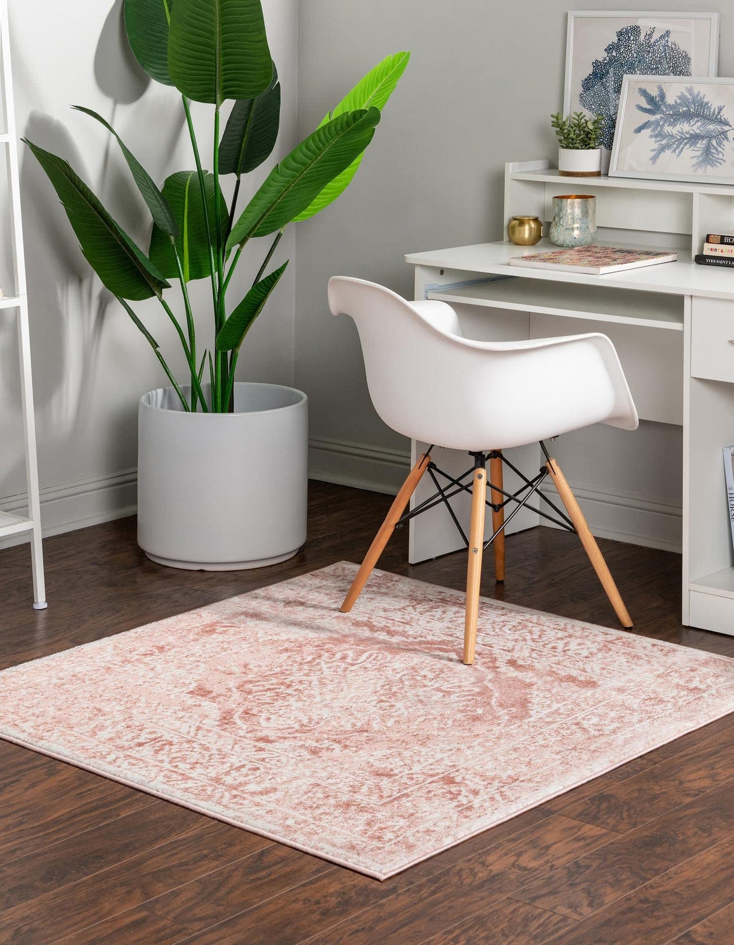 Unique Loom Oxford Collection Area Rug - Bodleian (4' 1" Square, Pink/ Ivory)