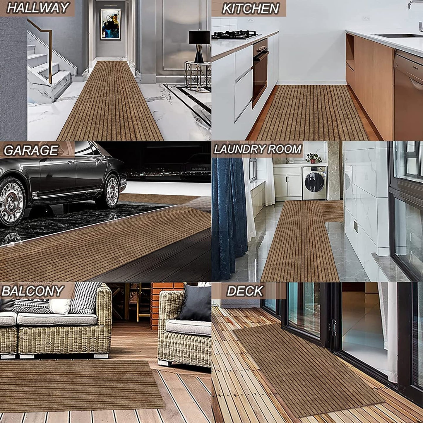 2' x 6' Runner Rugs with Rubber Backing, Indoor Outdoor Utility Carpet Runner Rugs, Stripe Brown, Can Be Used as Aisle for The RV and Boat, Laundry Room and Balcony