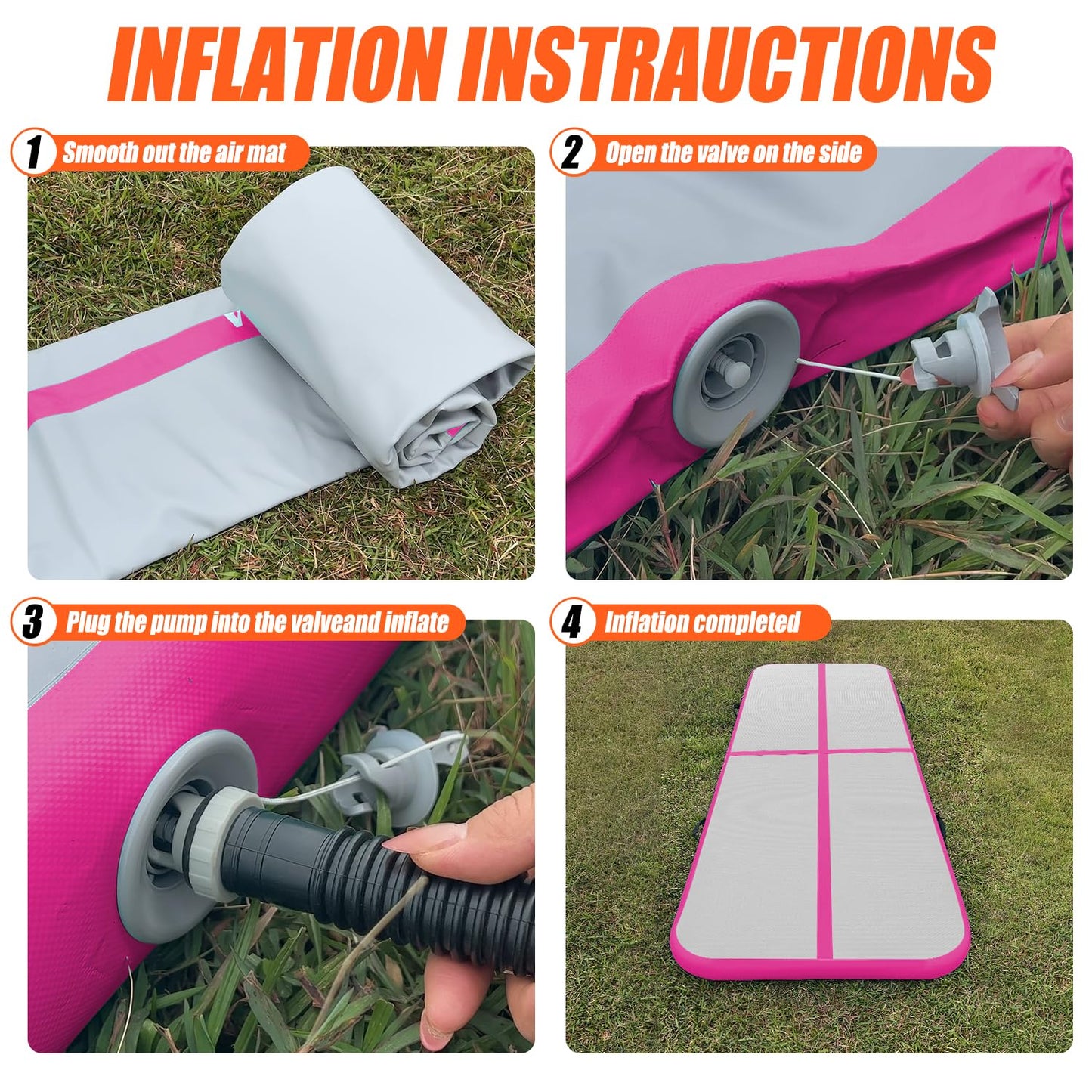 SUDOO 10ft Inflatable Air Gymnastics Mat 4" Thick PVC Waterproof Air Tumble Track Training Mat for Home Use, Gym, Yoga, Training, Water No Pump