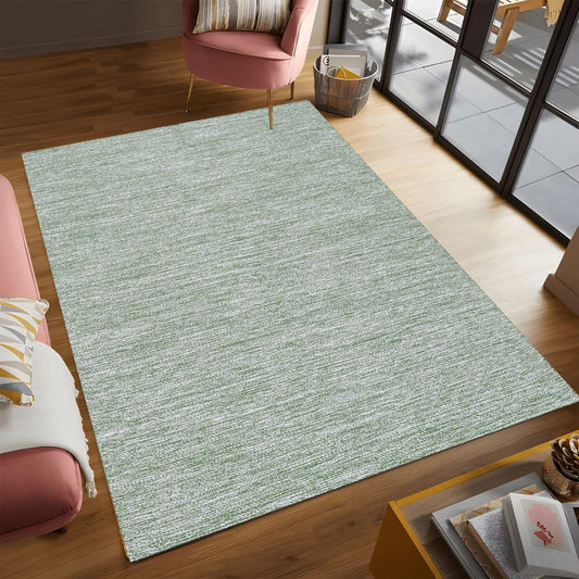 Threadvista Hand Woven Area Rug 4x6 Feet - Rustic Farmhouse Bohemian Accent Rug for Living Room Bedroom Kitchen Entryway Floor Mats Non Slip - Ideal for High Traffic Areas 100% Cotton Rug Green