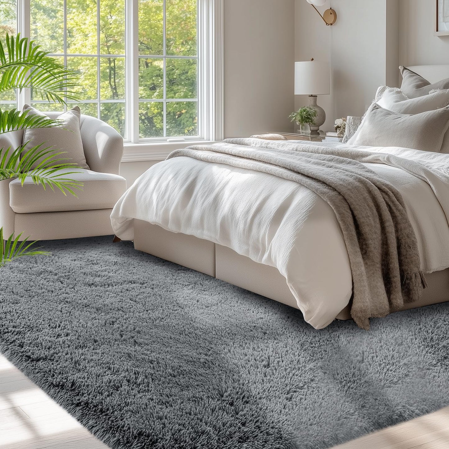 Fluffy Area Rugs for Bedroom 5x7: Shag Rugs for Bedroom - Living Room Area Rug 5x7 Grey Plush Fuzzy Soft Carpet - Teenage Room Dorm Decor Carpets