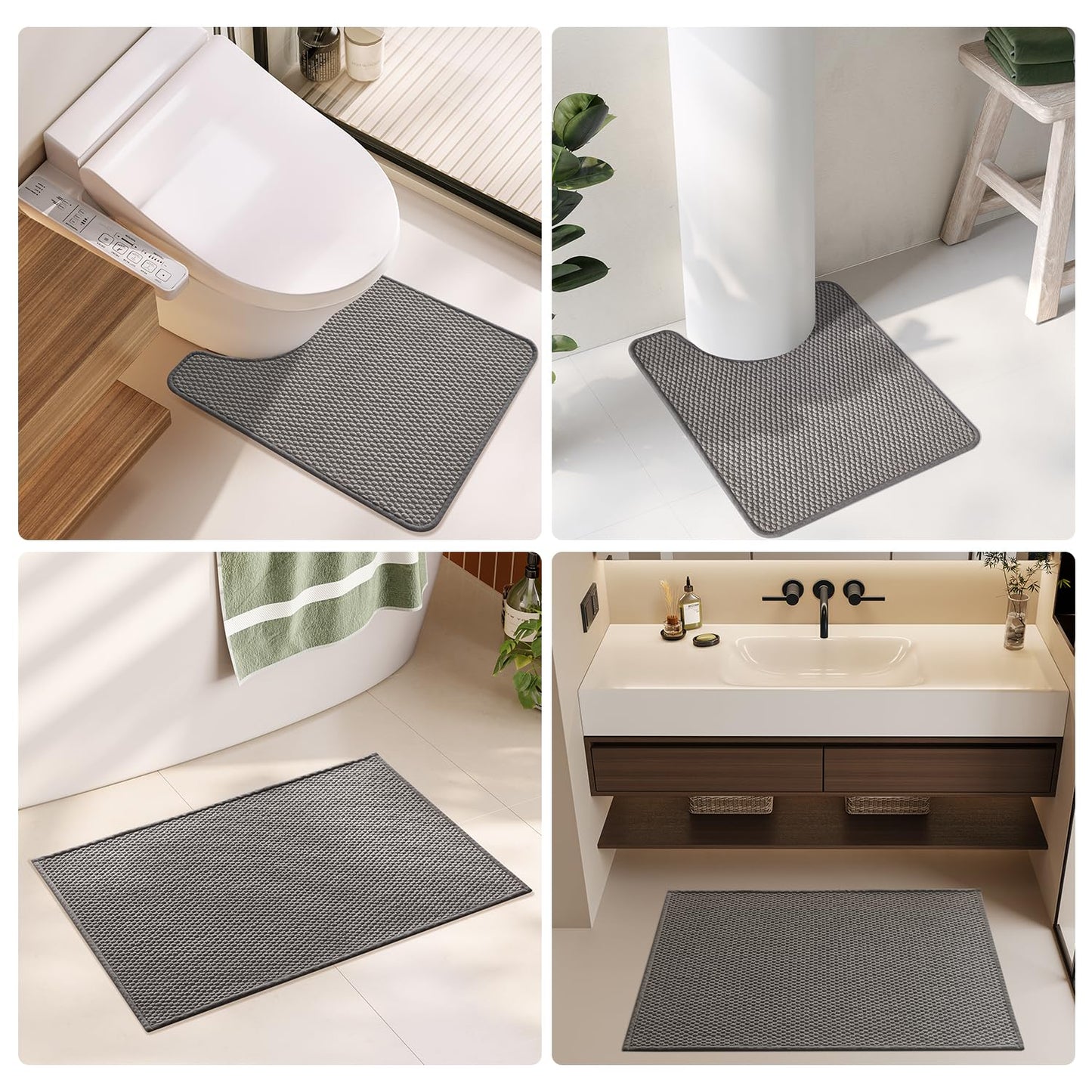 TYUU Toilet Rug, Thin Toilet Rugs U Shaped Washable Non Slip Absorbent Quick Dry Low Pile Toilet Mat, Dark Grey 20"x24" U Shape