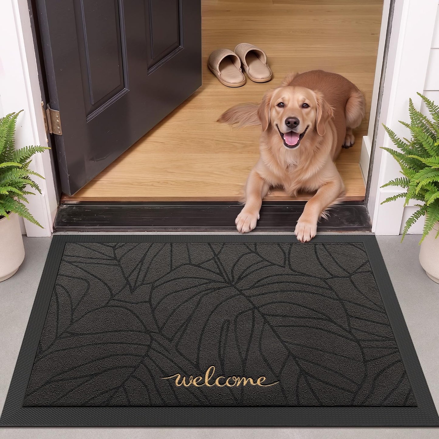 LUMI Outside Welcome Door Mat 20x32, Non-Slip Heavy Duty Dirt Trapper, Grey