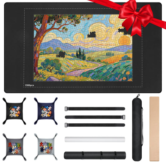 MoKo Jigsaw Puzzle Matt Rollup, 46" x 26" Puzzle Saver Pad with 4 Sorting Trays & Travel Storage Bag, Portable Puzzle Keeper Up to 1500 Pieces, Non-Slip Rubber Bottom & Smooth Surface