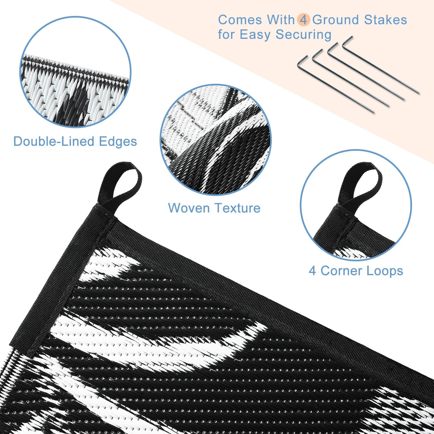 OPPODREAM Reversible Outdoor Rug 8x10, Waterproof Outdoor Plastic Straw Rug for Patio, Tropical Leaf RV Camping Rugs for Outside, Deck, Balcony, Porch, Backyard, Camping, Rv, Black and White