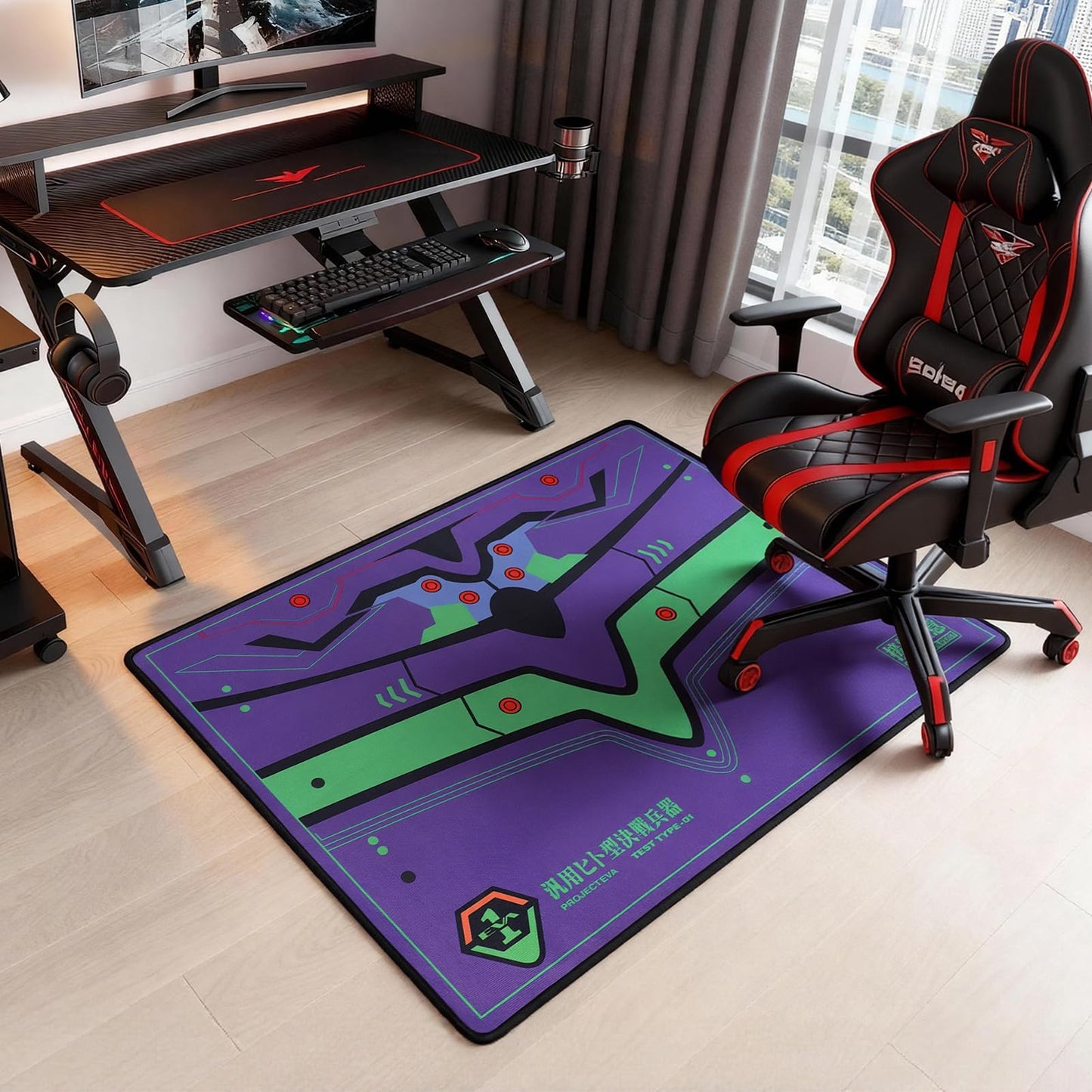 Office Chair Mat | Non-Slip Hard Floor Chair Mat 35"×47" | Evangelion Unit-01 Mech Inspired Design by TREASURE CASE