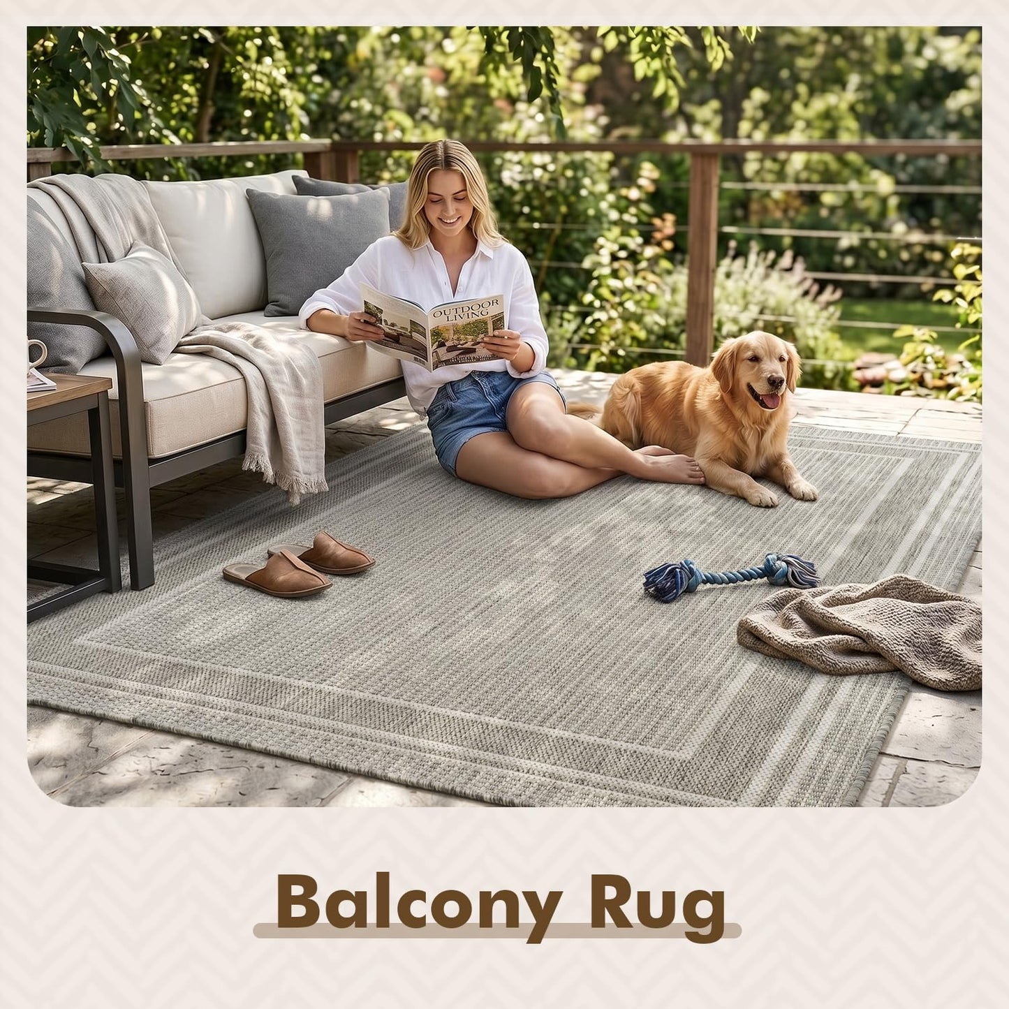 MontVoo-Outdoor Rug-Patio Rug 8x10 ft Polypropylene Indoor Outdoor Rugs Outdoor Carpet for Patio Deck Balcony Porch, Textured Weave, Durable for High Traffic, Fade-Resistant, Modern Silver Grey
