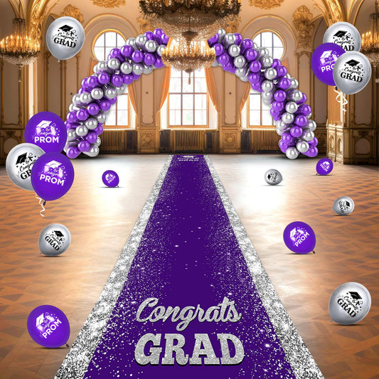 Purple Carpet Runner for Party, 10 x 2.6ft, Purple Graduation Prom Decorations Polyester Fabric Runway Rug for Prom Party Decor Aisle Runner for High School College Scholar Graduation Ceremony