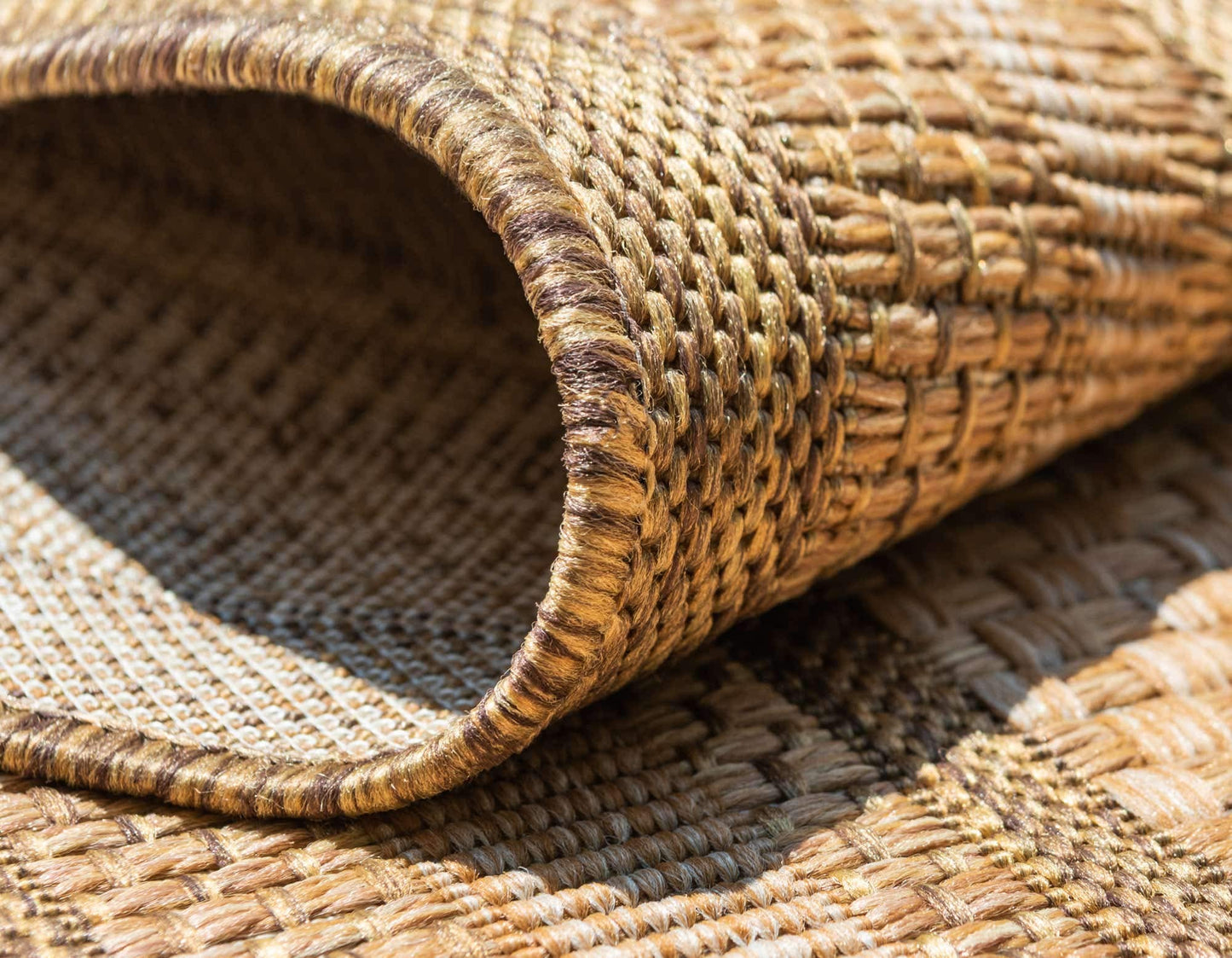Unique Loom Outdoor Border Collection Area Rug - Multi Border (5' 3" x 8' Rectangle, Tan/ Light Brown)