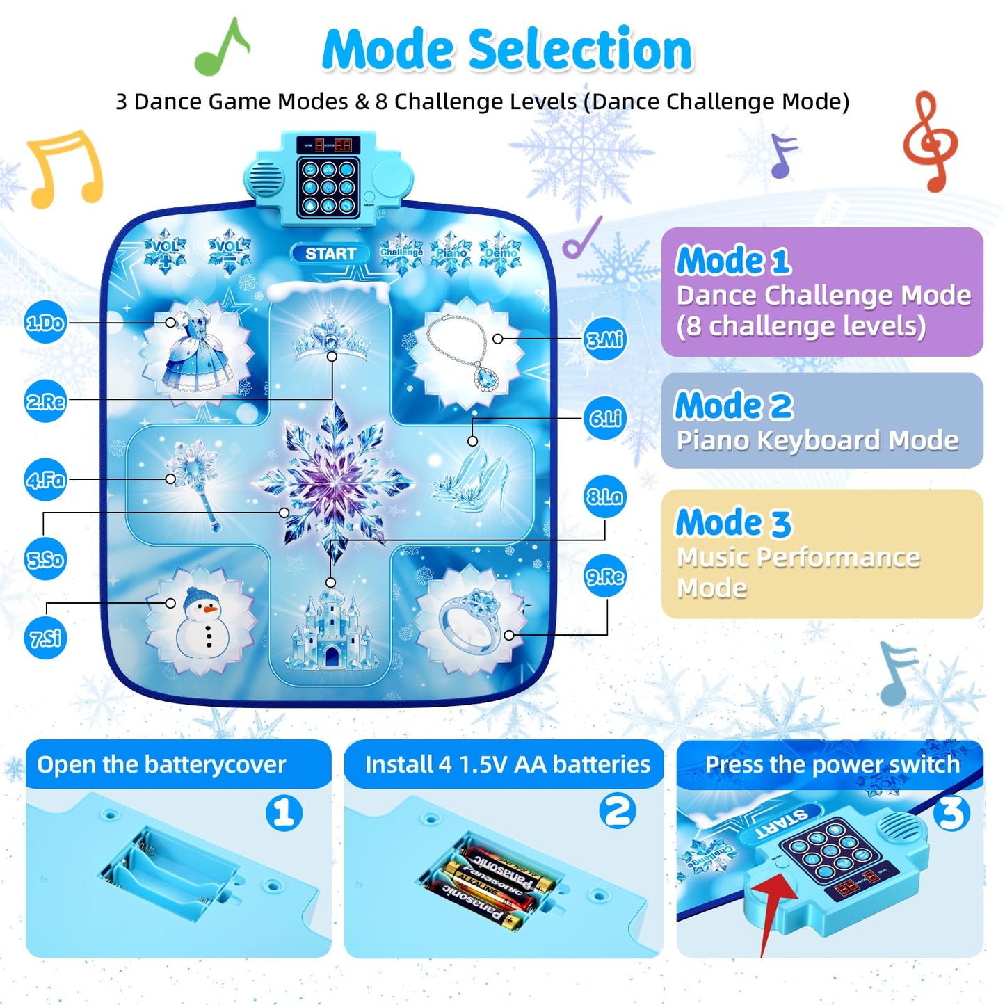 LZFYMXOK Dance Mat for Girls–Electronic Dance Game Toy Pad with 8 Challenge Levels, 3 Modes & LED Score Display, Frozen Toys for Girls Rhythm Step Play Mat, 2026 Birthday Gifts for Ages 3-12