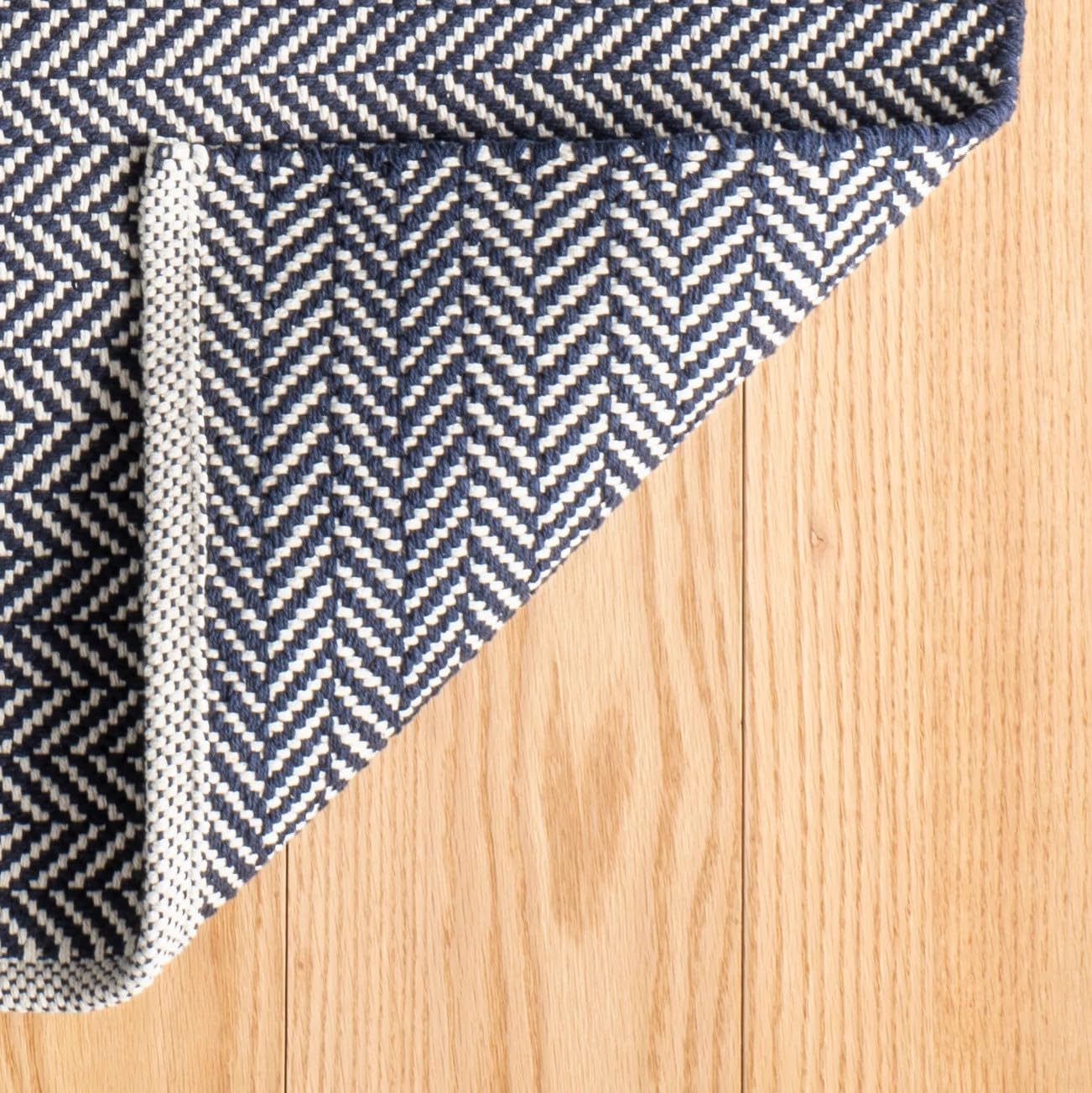 Dash & Albert Herringbone Indigo Handwoven Cotton Rug, 8.5 X 11.5 Feet, Blue Geometric Pattern