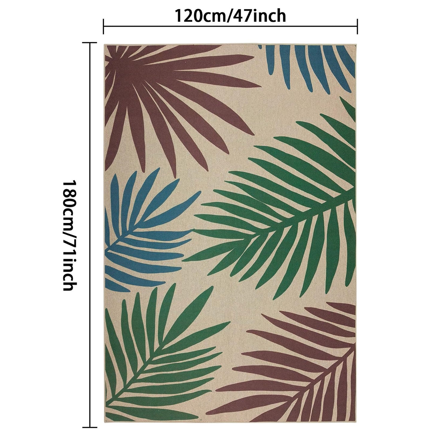 USTIDE Palm Leaf Design for Patio Rug 4'X6' Tropical Indoor Outdoor Rug for Living Room Dining Room Entryway Carpet Farmhouse Washable Non Slip Floor Mat for Covered Courtyard Porch Balcony