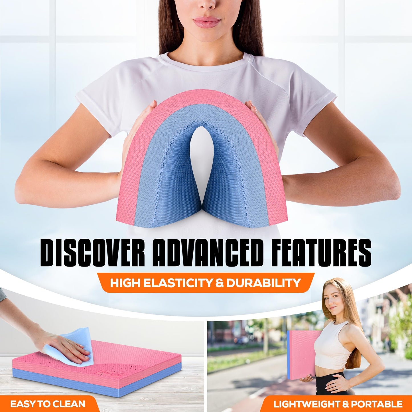 Yes4All Foam Balance Pad, Non-Slip Foam Mat for Yoga & Strength Training, Exercise Knee Pad for Floor Workouts, Soft Cushion for Balance Training - Rose Quartz/Serenity, L