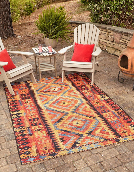 Unique Loom Outdoor Tribal Collection Area Rug - Tortuguero (4' x 6' Rectangle, Multi/ Blue)
