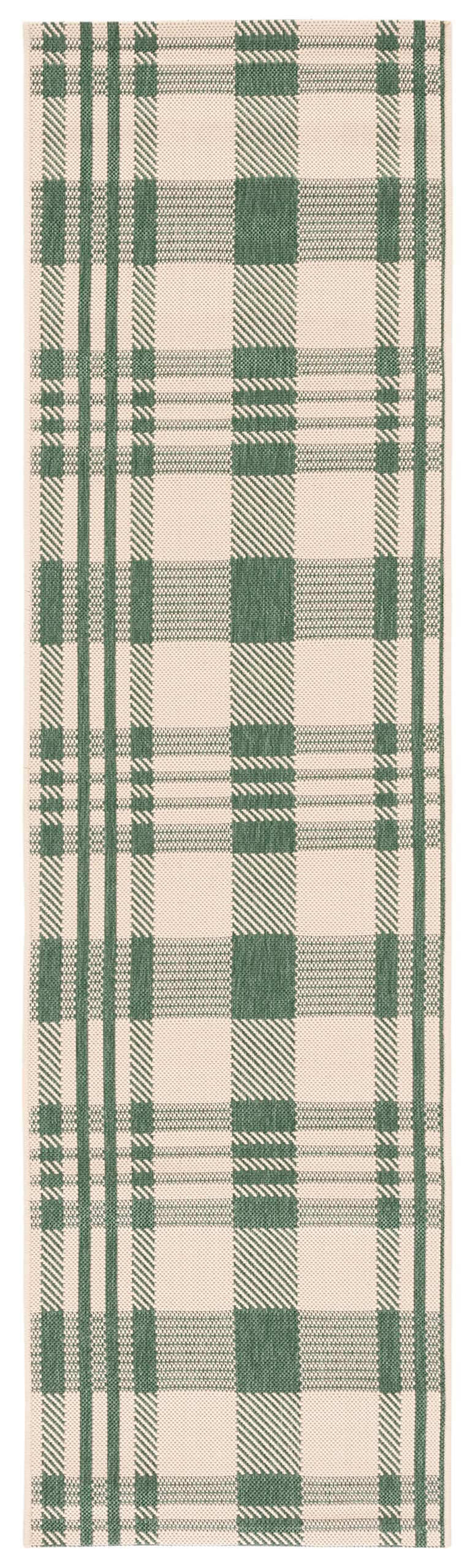 SAFAVIEH Washable Rug Outdoor Courtyard Collection - 2'3" x 6'7" Runner, Green & Beige, Plaid Pattern, Non-Shedding & Easy Cleaning, Ideal for Patio, Entryway, Mudroom, Hallway, Kitchen (CY6201-322)