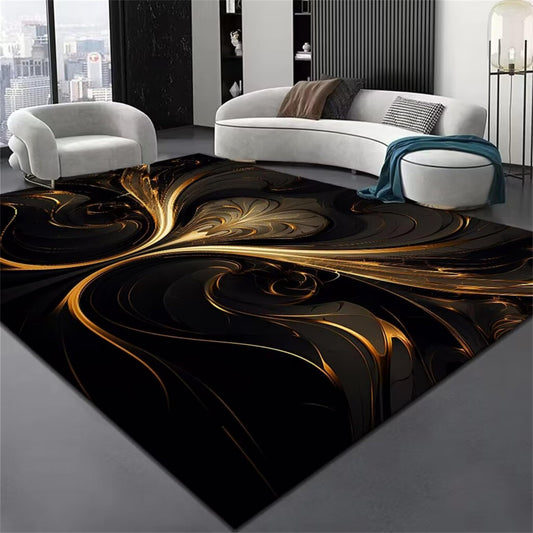 Black and Gold Ripple Rug, Gilt Heart, Soft Non-Shedding Washable Rugs with Non-Slip Backing, Low Pile Floor Mat Indoor Carpet 2x3ft