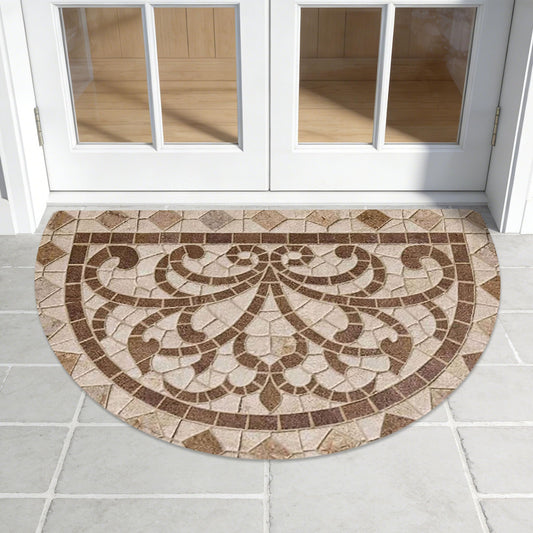 WOYUO Half Circle Door Mat 20"x31.5" Non-Slip Washable Welcome Mat, Low Profile Front Door Mat Semicircular Entrance Doormat, Dirt Trapper Floor Mat (Brown Marble Pattern, 24"x 36" Large Half Round)