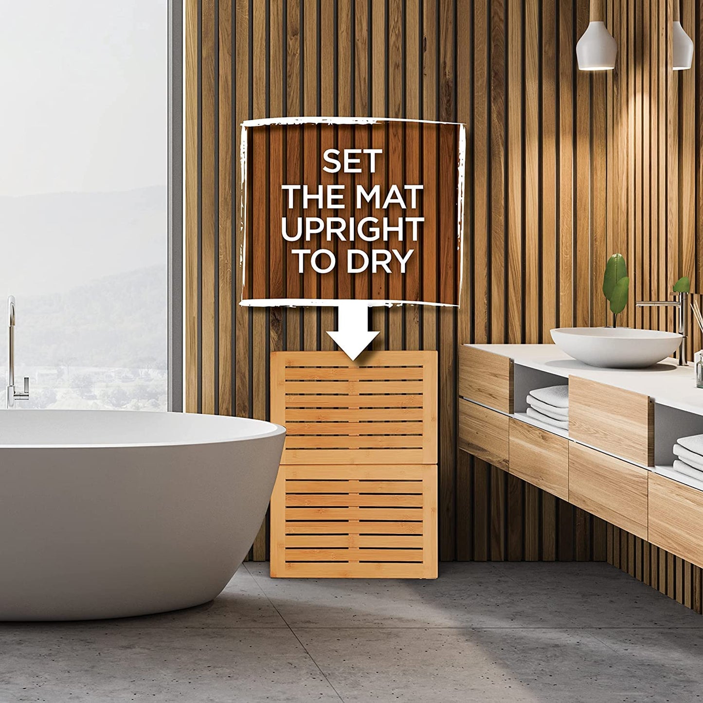 Bamboo Bath Mat - Foldable Wooden Shower Mat, Non-Slip Bamboo Bathroom Mat for Indoor/Outdoor Use, Spa & Sauna Floor Mat, Wood Bath Mat 24" x 18"