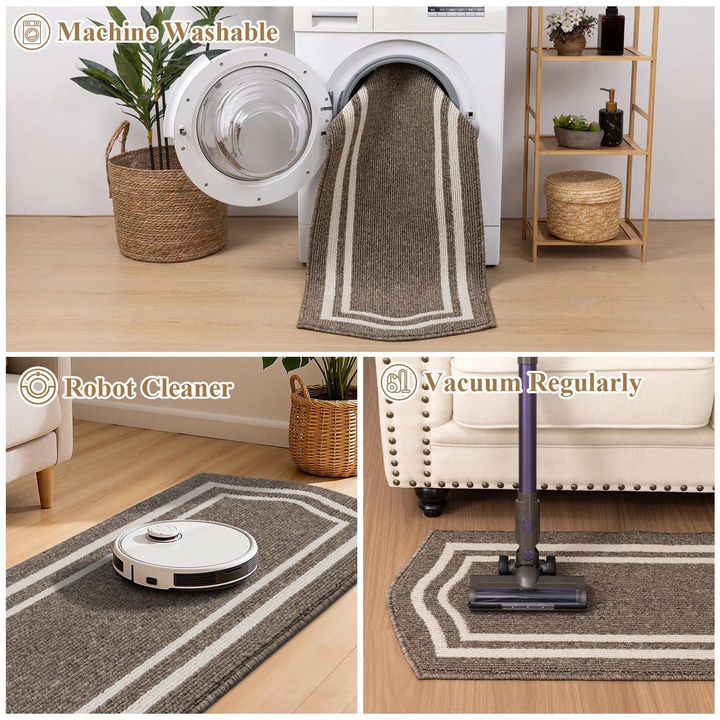 HEBE Farmhouse Kitchen Rugs Sets of 3 Non Slip Washable Boho Kitchen Rugs and Mats for Floor Kitchen Runner Rug Floor Carpet for Kitchen, Laundry, Hallways