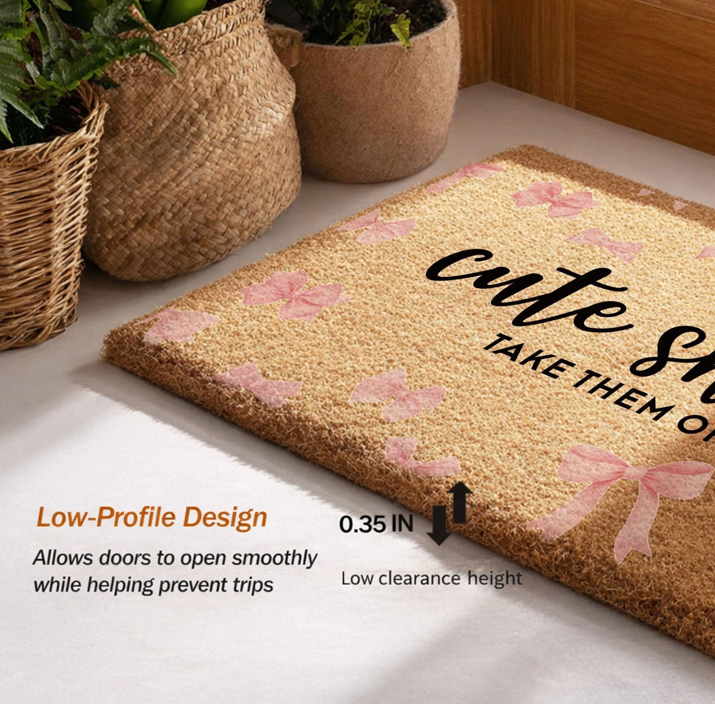 Uilatyu Cute Shoes Take Them Off Pink Bow Door Mat