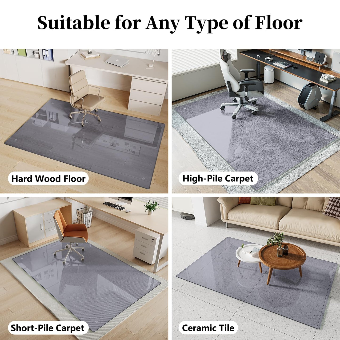 FlyEcho Glass Chair Mat 46" x 46" Heavy Duty Tempered Glass Office Chair Mat, Glass Floor Mat with Round Corner and Polished Edge for Smooth Glide, Carpet Hardwood Floor Protector