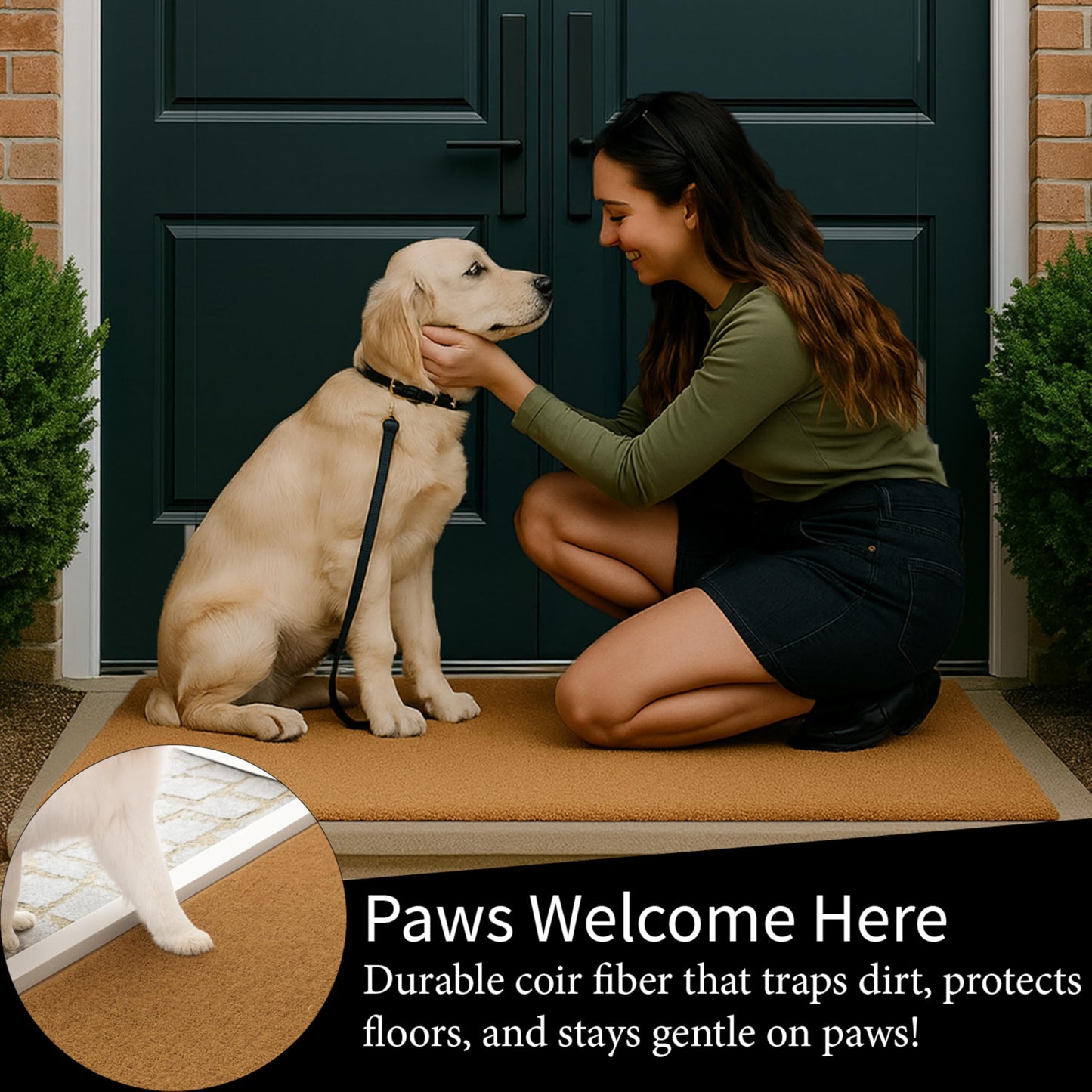 Evergreen Nature Coir Doormat, 2'x5' Large Welcome Mats for Double Doors, Outdoor Indoor Entrance Rug, Non-Slip Front Door Mat for Outside Porch Patio (Coastal Welcome, 60"x24")