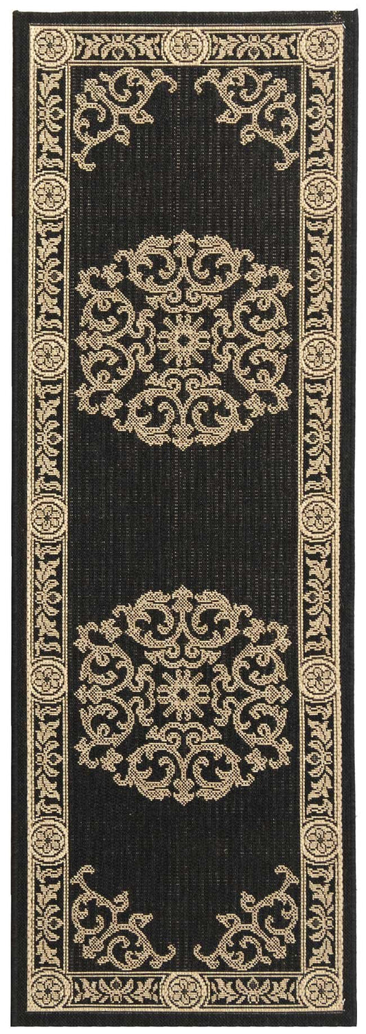 SAFAVIEH Washable Rug Outdoor Courtyard Collection - 2'3" x 12' Runner, Black & Sand, Non-Shedding & Easy Cleaning, Ideal for Patio, Entryway, Mudroom, Hallway, Kitchen (CY2914-3908)