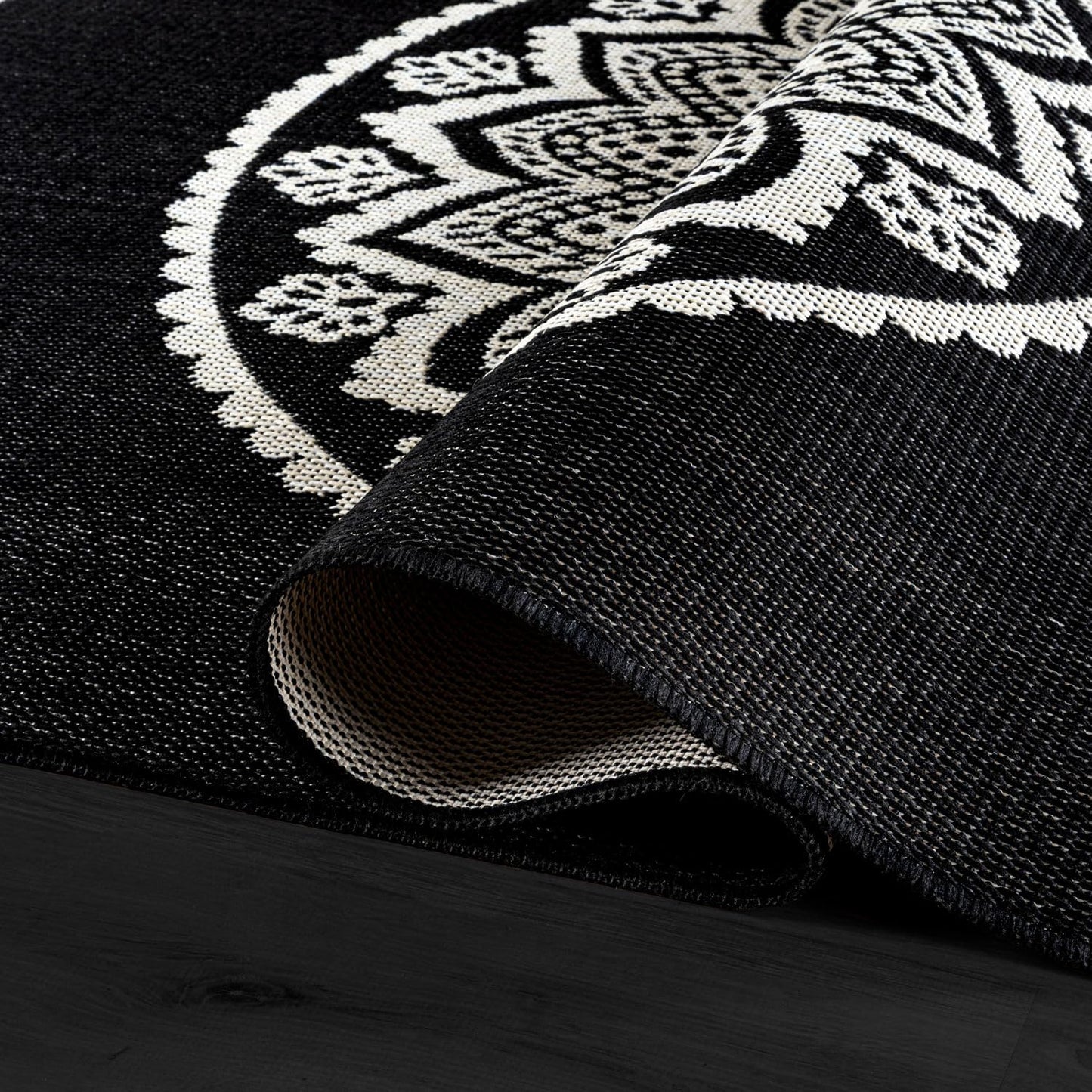 CAMILSON Outdoor Rug 10x14 Modern Large Area Rugs for Indoor and Outdoor Patios and Porches - Washable Non-Shedding Easy-to-Clean Outside Carpet (10 x 14 Medallion - Black/White)