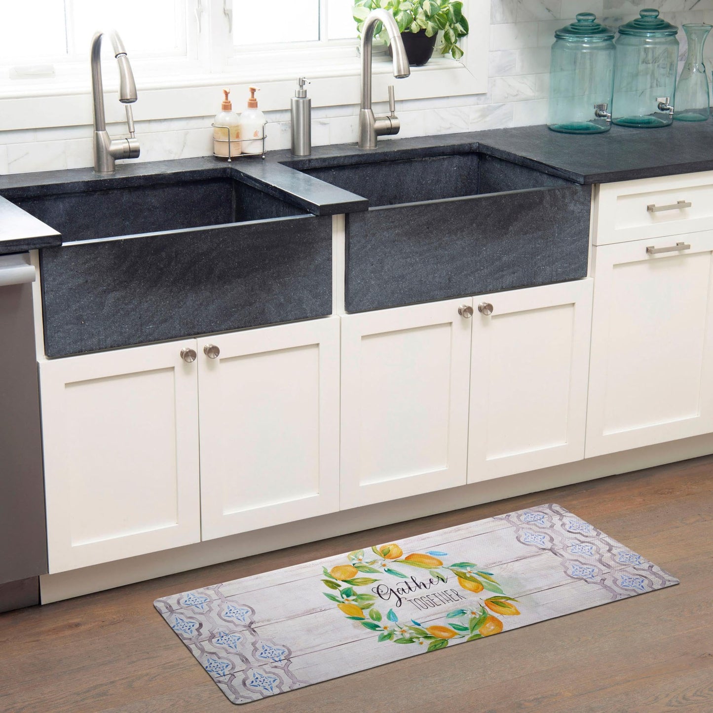 Cozy Living Anti-Fatigue Kitchen Mat, Lemon Wreath 17.5"x55"