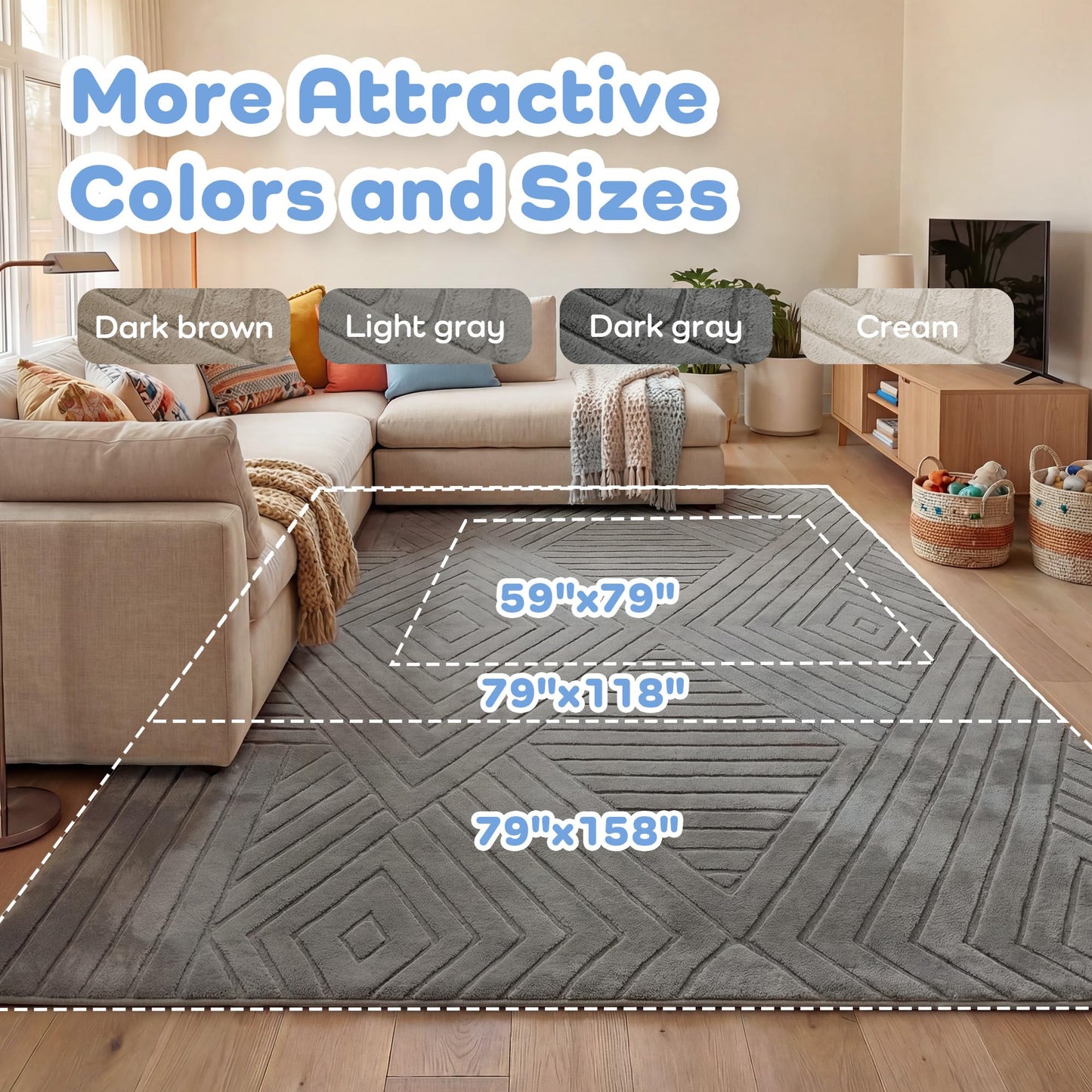 Baby Play Mat for Floor 1.3" Thick Soft Floor Play Mats for Toddler Infant Kids Crawling, 59"x 79" Nursery Mat Bedroom Living Room Waterproof Easy Care Non-Slip (Light Grey)