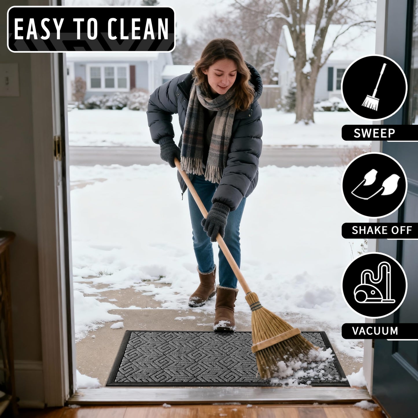 Yimobra Doormat Outdoor Entrance 29.5x17, All-Weather Waterproof Outdoor Mats for Front Door, Non Slip Welcome Door Mat for Patio Proch Outside Entryway Indoor, Gray