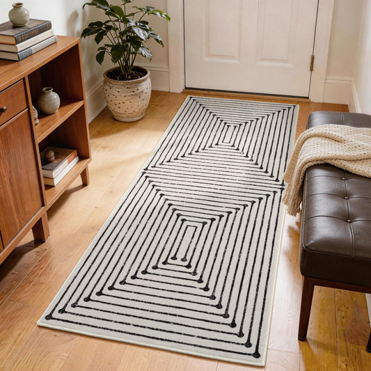 YIHOUSE 2x6 Kitchen Runner Rug Non Slip Washable, Black and White Striped Rug Runners for Entryway Hallway Non Skid, Modern Geometric Carpet Runner for Bathroom Bedroom Laundry Room
