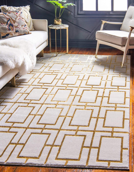 Unique Loom Marilyn Monroe Glam Collection Area Rug - Deco (5'x 8' Rectangle, White Gold/ Gold)