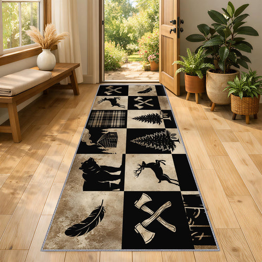 CAQDUEP Rustic Wildlife Runner Rug 2x6 Vintage Lodge Style Runner, Western Country Bear Deer Rugs, Rustic Cabin Rug Non Slip Backing Washable Rugs for Hallways