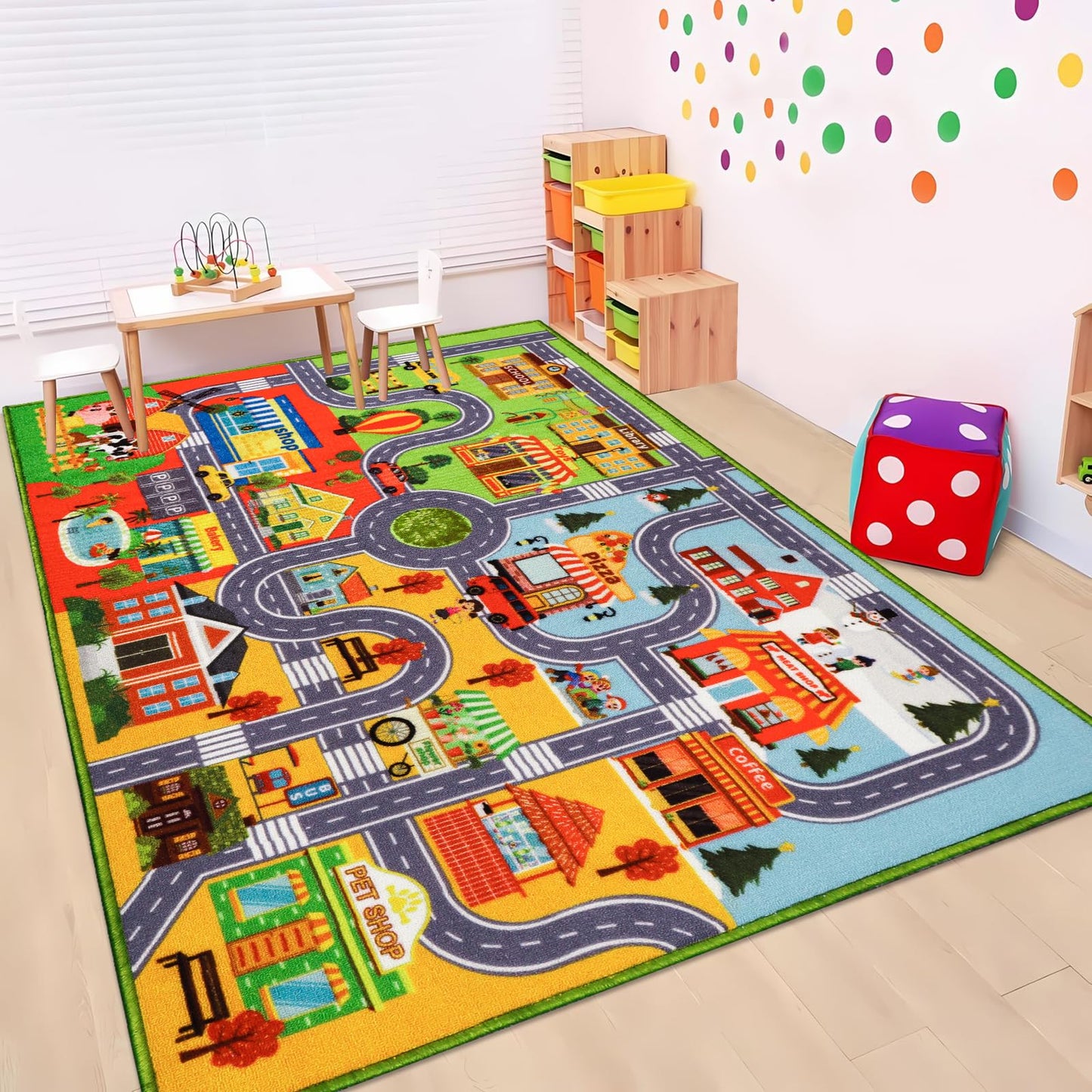 Car Rugs for Kids Toy Cars, Non-Slip Traffic Road Rug for Playroom, City Map Race Track Carpet Washable Kids Rug for Boys Bedroom Classroom (59X39.4 INCH, Four Season)