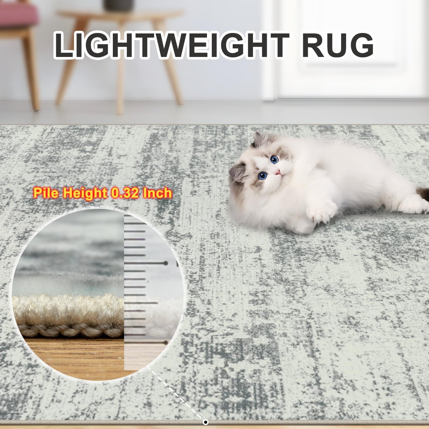 Area Rugs Living Room Rug - 5x7 Washable Modern Abstract Soft Neutral Non-Slip Carpet Large Indoor Floor Stain Resistant Thin Carpets for Bedroom Dining Room Farmhouse Nursery Home Office Grey