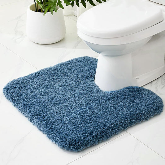 Ruggnovea Toilet Rugs U Shaped Washable, 24x22 Contour Bath Rugs for Toilet, Luxury Ultra Soft Microfiber U-Shaped Toilet Rug, Non Slip Absorbent Machine Washable Bathroom Mat for Toilet, Blue