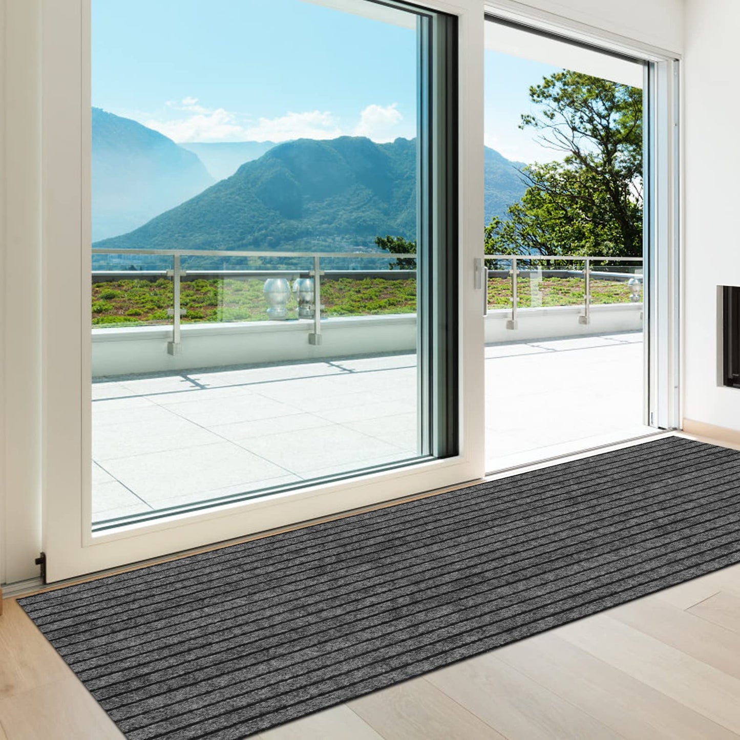Heyroll Custom Size Hallway Runner Rug, Backed Non-Slip Waterproof Runner Rugs, Washable Outdoor Indoor Carpet Runner Rug for Floor, Entryway, Kitchen, Laundry, Balcony, Garage 2' x 6', Stripe Gray