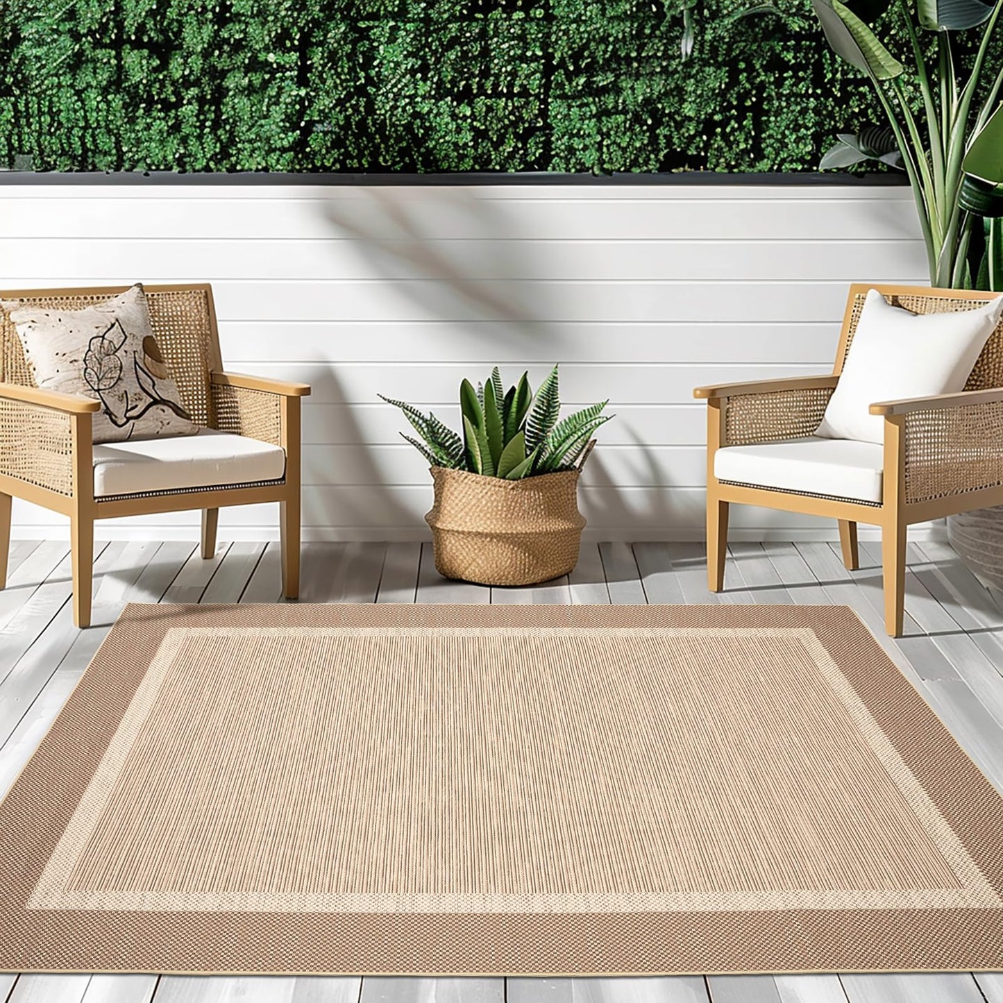ILANGO Jute Area Rugs for Outdoor, Patio Woven Washable Rugs 5'x7', Natural Farmhouse Rugs for High Traffice Areas, Non Slip Carpet with Rubber Backing for Patio Backyard Balcony Porch