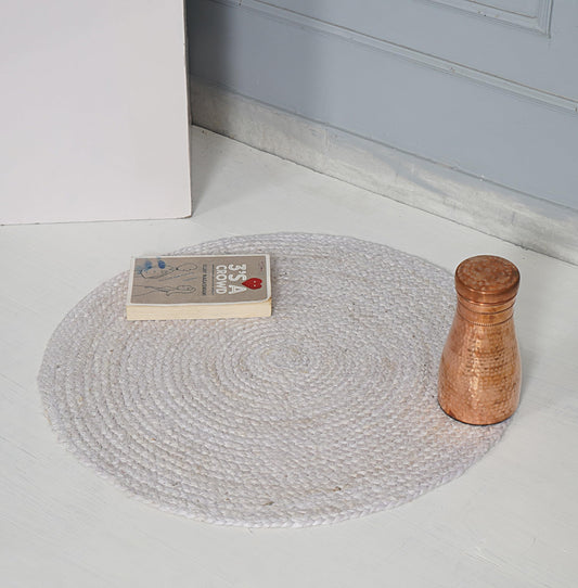 Handmade Natural Fiber Round Collection 2' Round Natural Handmade Boho Charm Farmhouse Jute Area Rug (White)