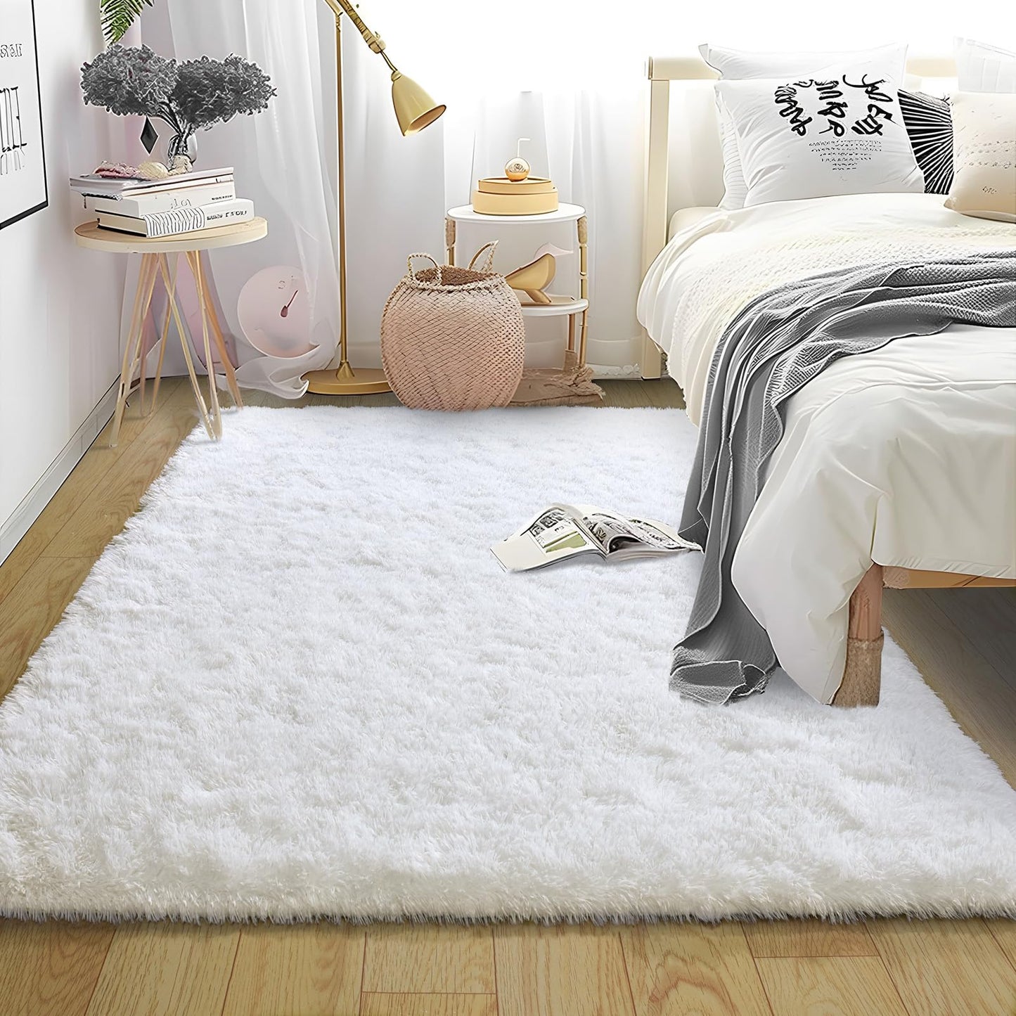 Ailyei White Shag Rugs for Bedroom, 4x6 Soft Fuzzy Rugs for Living Room, Fluffy Shaggy Plush Carpet Girls Kids Room Dorm Upgrade Non-Slip