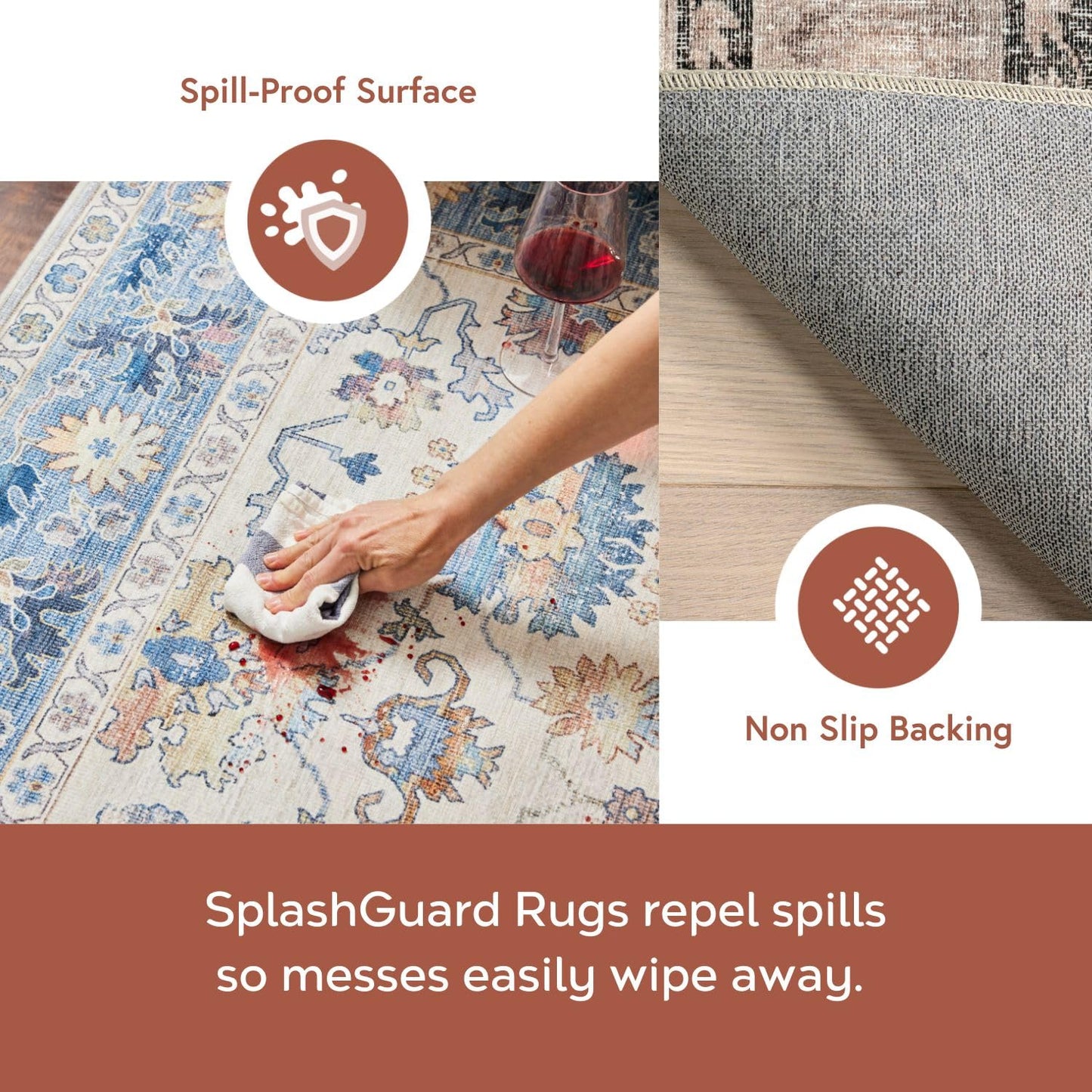 nuLOOM 4' x 6' Machine Washable Area Rug with Waterproof Spill Proof Surface, Non Slip Backing and Stain Resistant for Living Room, Bedroom, Kitchen, Dining Room, Davi Taupe