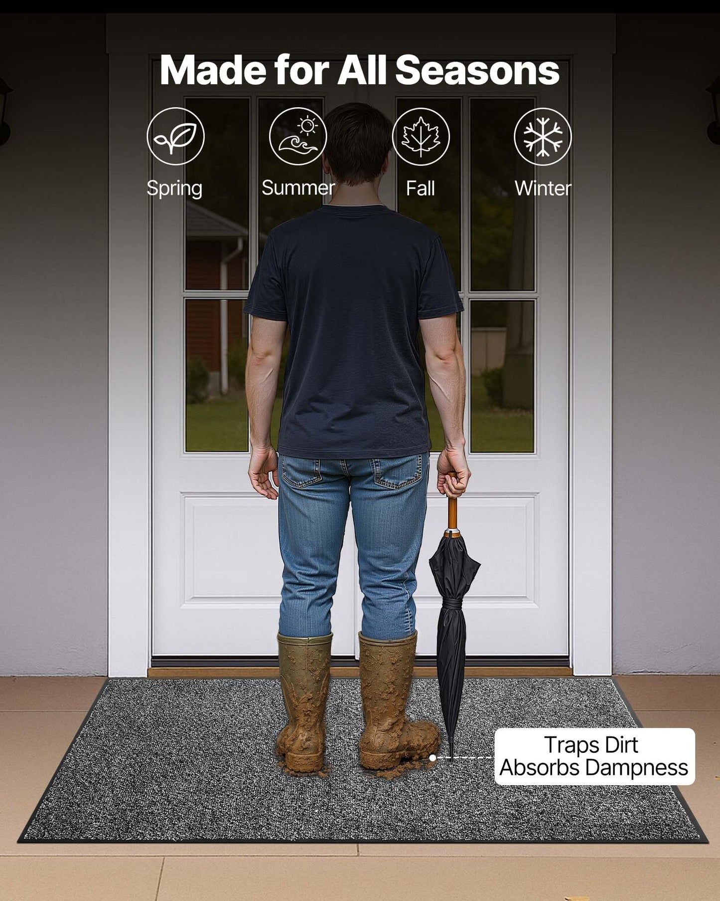 VEVOR Front Door Mat, 5 x 3 ft Commercial Floor Mat for Indoor and Outdoor, Industrial Entrance Carpet with PVC Backing, Heavy Duty Washable Entry Rug for Hallway, Kitchen, Balcony, Garage, Grey