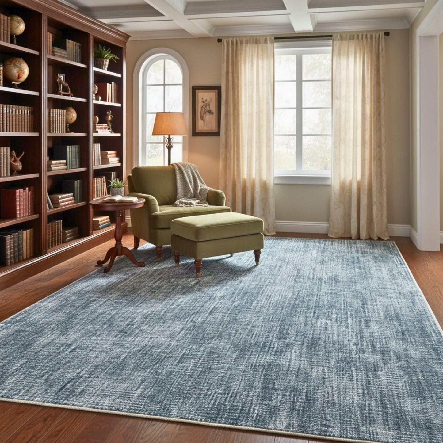 Ottomanson Area Rug 6' x 7'10" – Non-Slip Soft Rug, Easy to Clean Low Pile Carpet for Living Room, Bedroom, Dining Room or Apartment, Solid Greyish Blue
