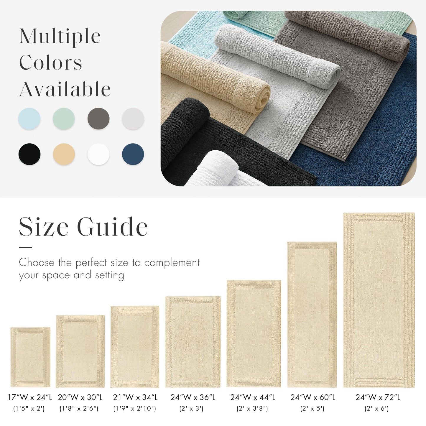 Madison Park Splendor Reversible 100% Cotton Tufted Bathroom Rug-3000 GSM Hotel Quality Luxurious Plush Medium Pile Bath Mat Absorbent, Quick Dry, Shower Room Décor, 21x34, Natural