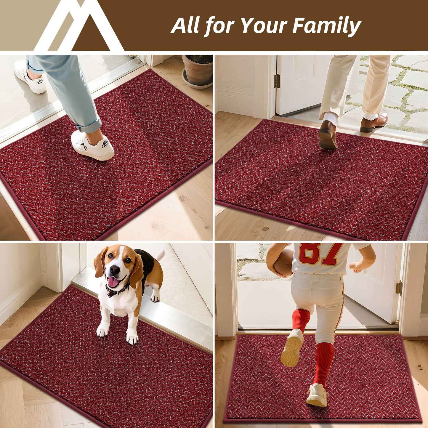 COSY HOMEER-Door-Mat 20" x 32" Non Slip Absorbent Entryway Rugs Dirt Trapper Doormats Washable Entrance Mats Low Pile Welcome Floor Mat for Front Back Door and Entry Mats,Red